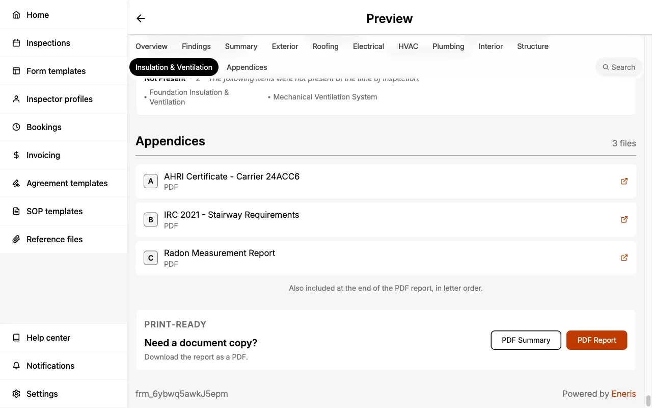 Appendices section of a web report with documents lettered A, B, and C.