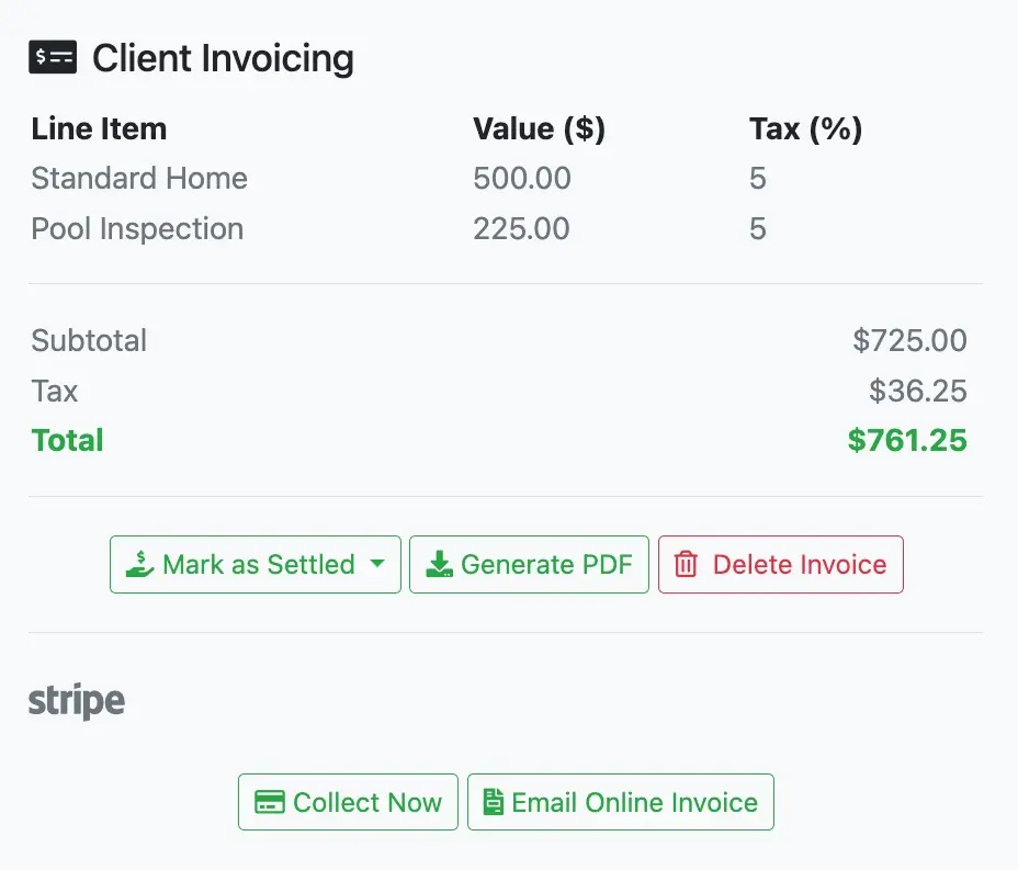 Selections reflected in the Client Invoicing section