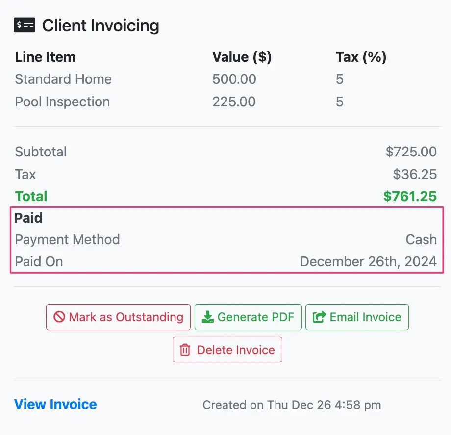 Invoice can be seen marked as paid