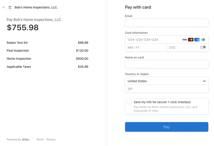 Example of the online payment portal