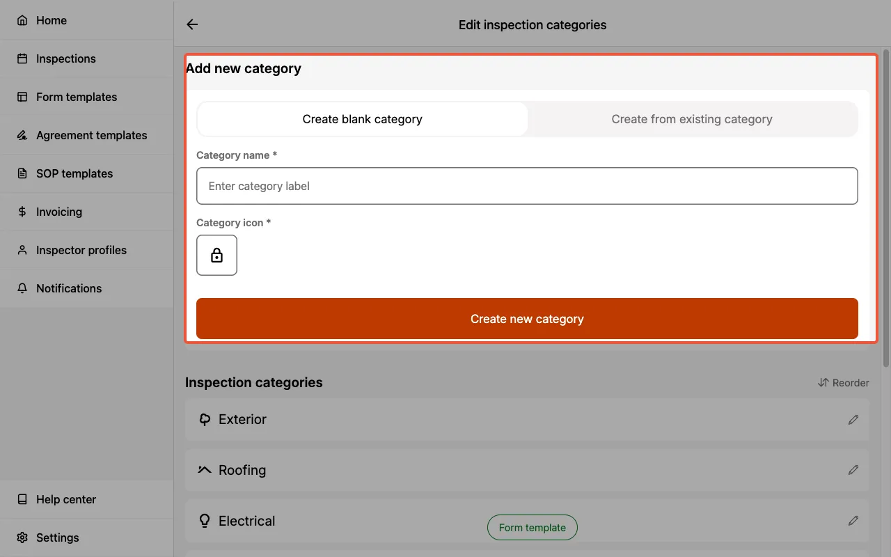 Creating new categories in a Form Template.