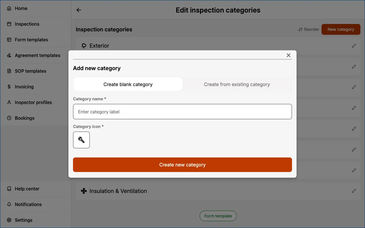 Creating new categories in a Form Template.