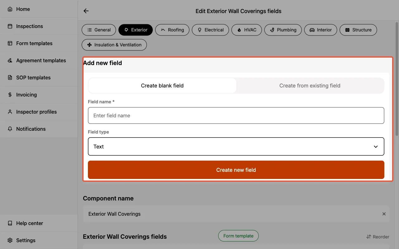 Creating new fields in a Form Template.