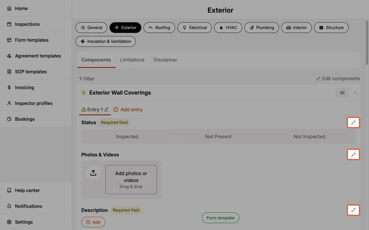 Component expanded with edit icons next to each field.