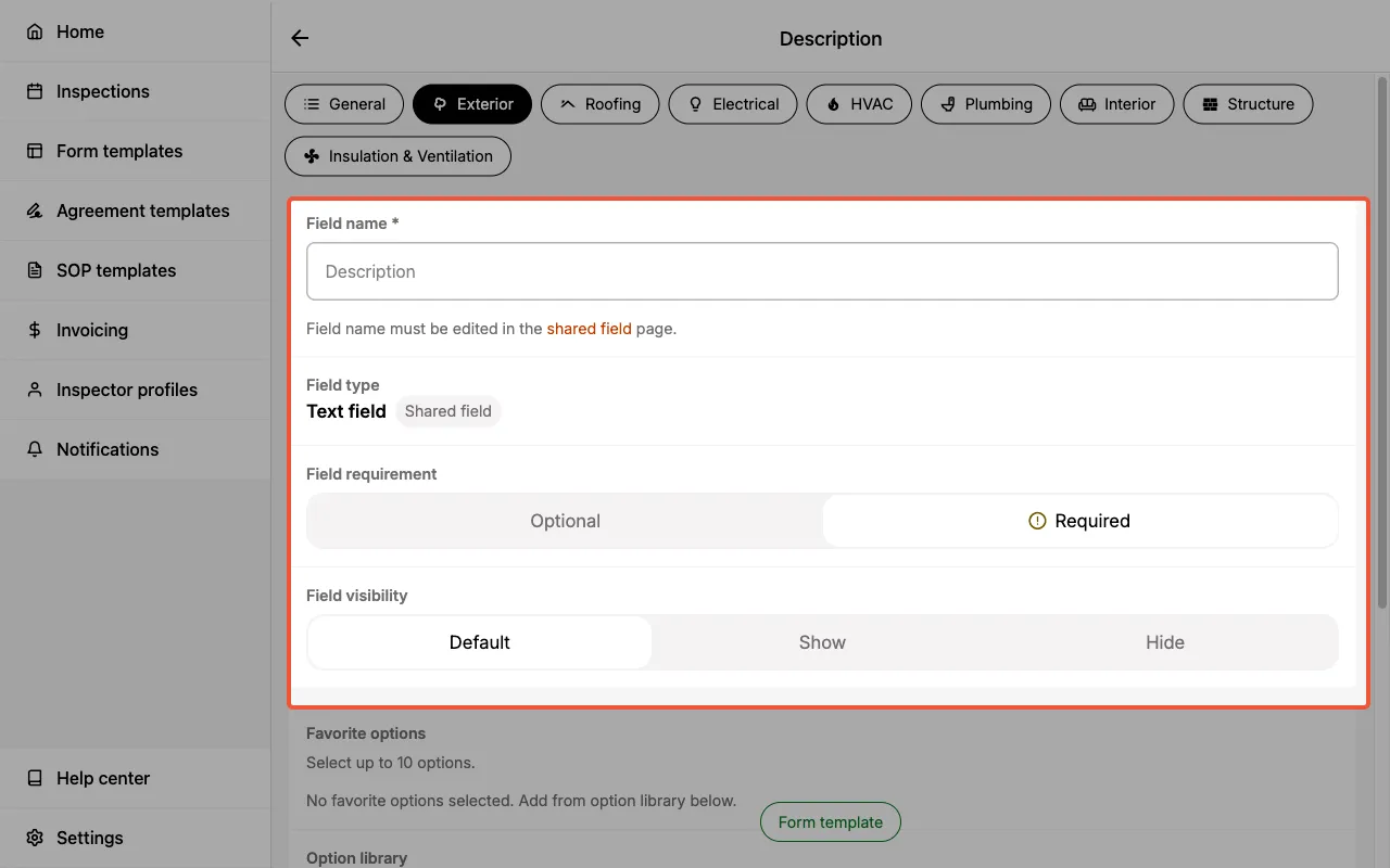 Editing fields in a Form Template.