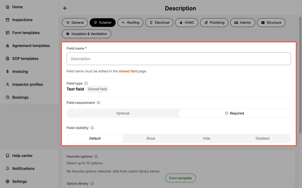 Editing fields in a Form Template.