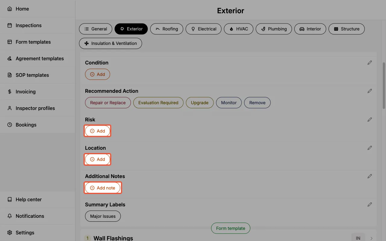 Add buttons for creating new field options in a Form Template.