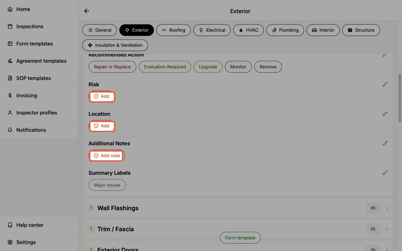 Add buttons for creating new field options in a Form Template.