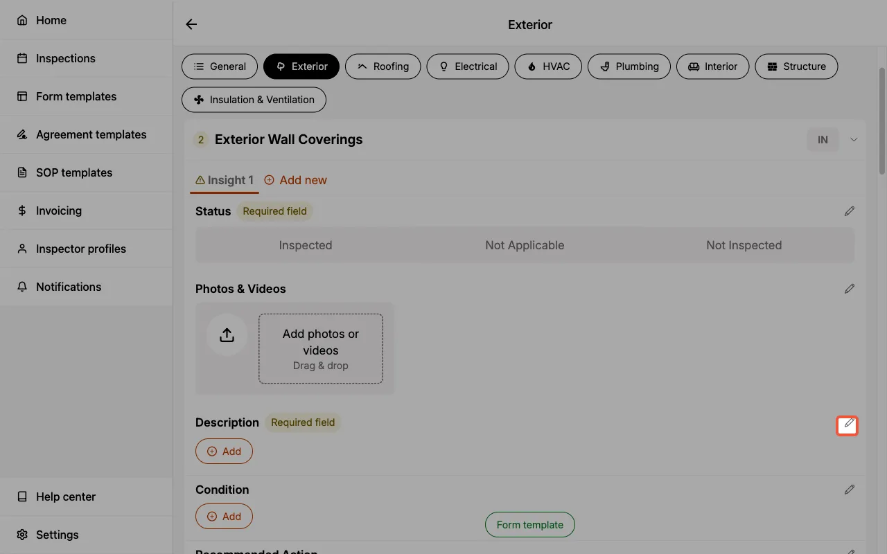 Edit icon next to a field in the component view.