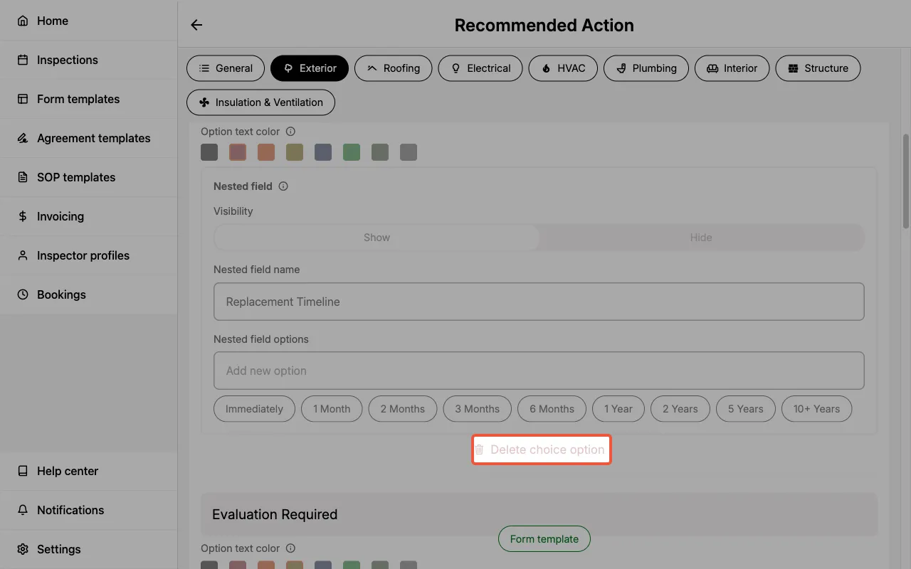 Deleting choice options in a Form Template.