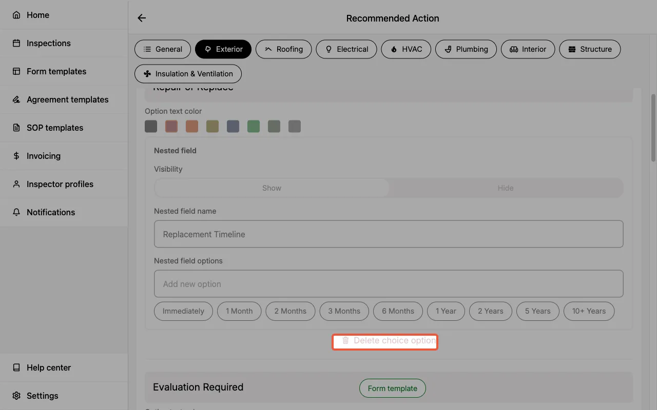 Deleting choice options in a Form Template.