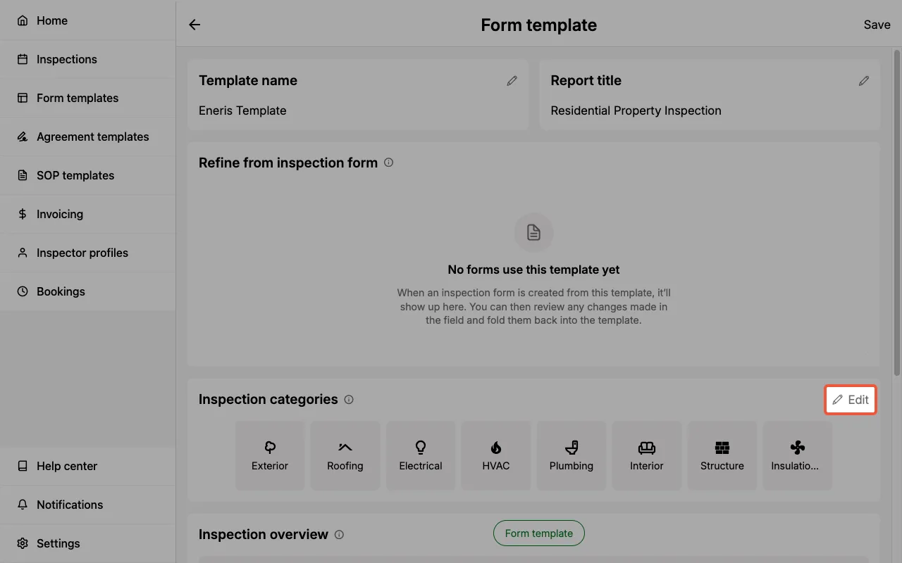 Edit icon in the Categories section of a Form Template.