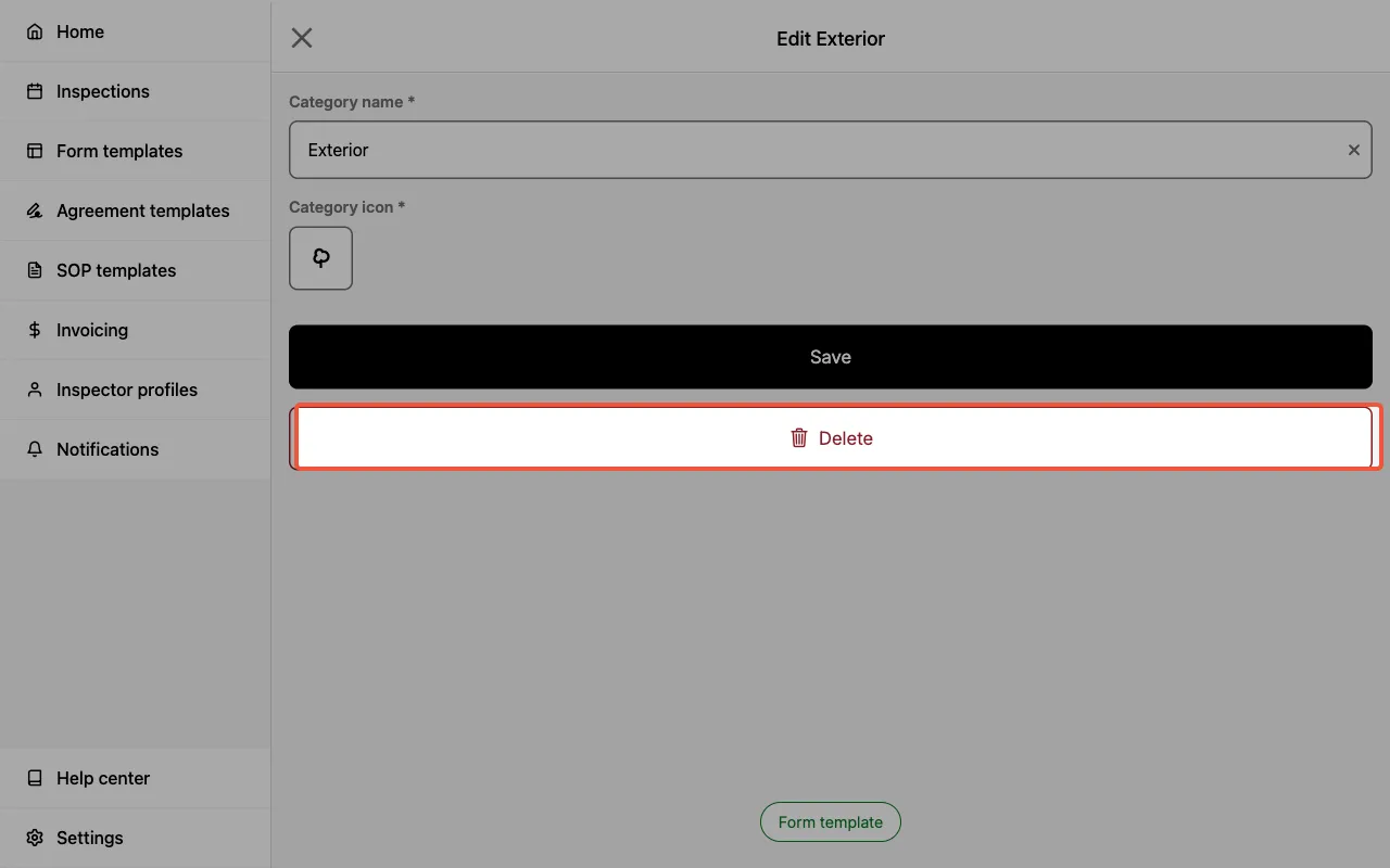 Deleting categories in a Form Template.