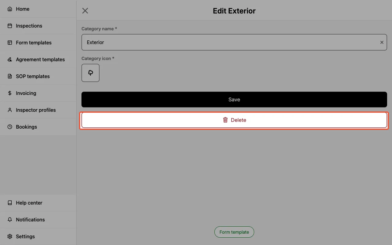 Deleting categories in a Form Template.