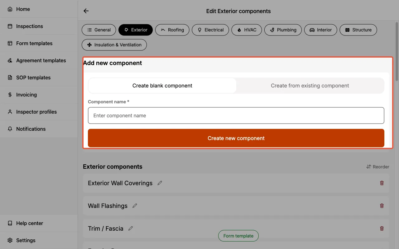 Creating new components in a Form Template.