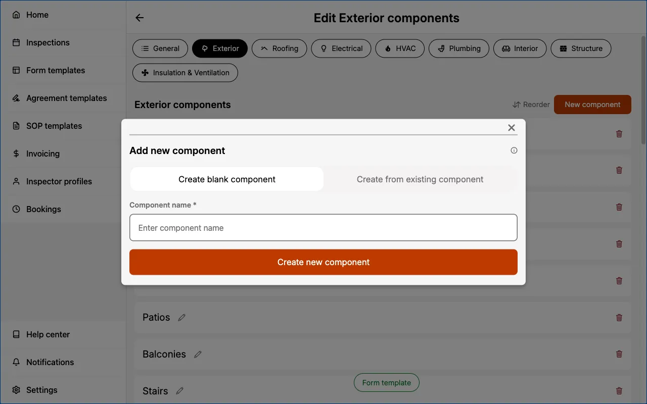Creating new components in a Form Template.