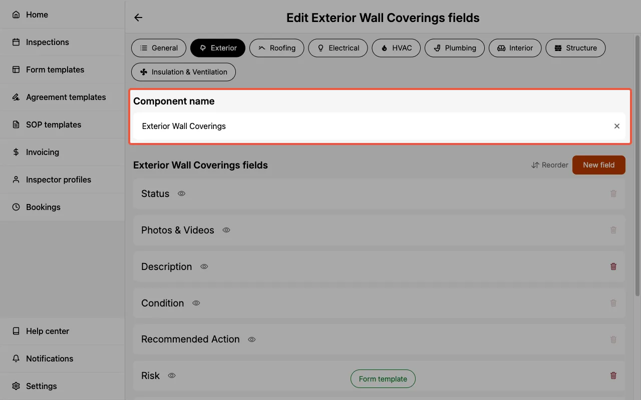 Editing the component name in a Form Template.