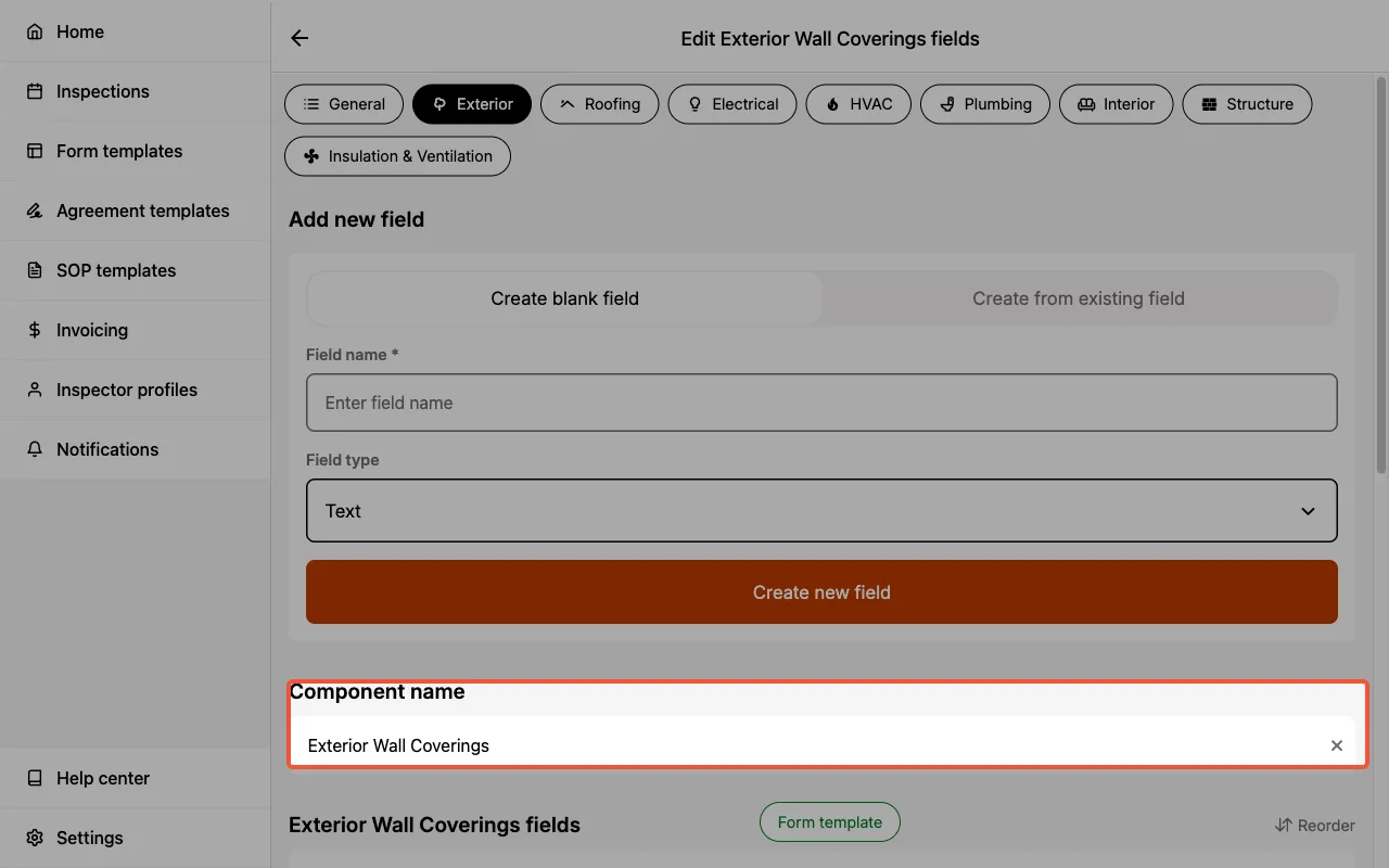 Editing the component name in a Form Template.