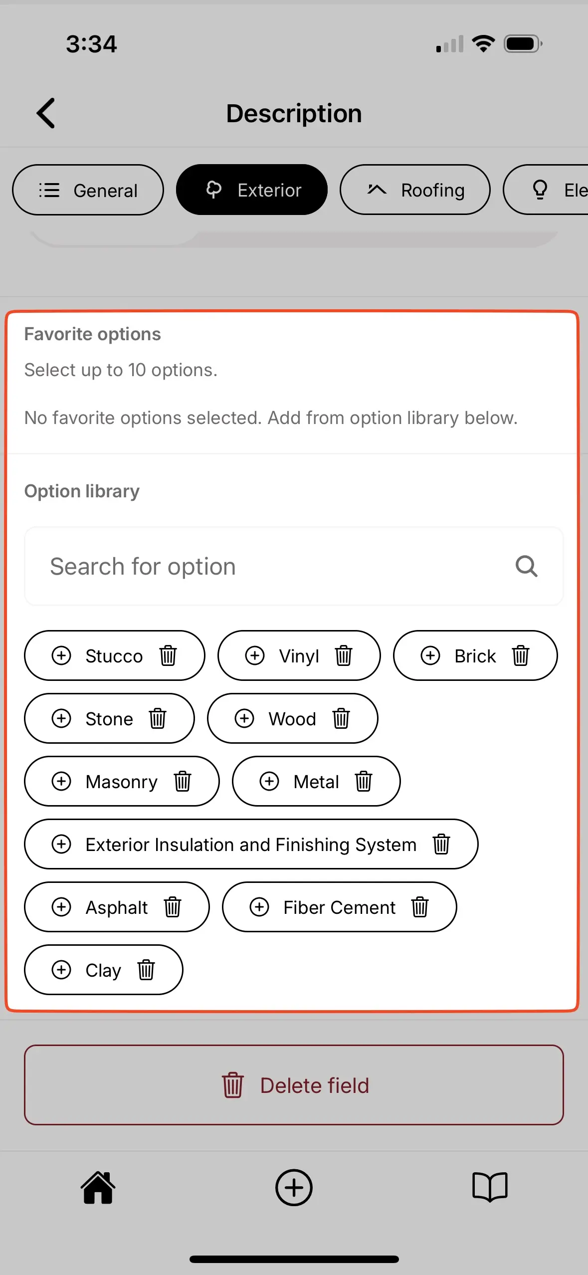 Editing field options.
