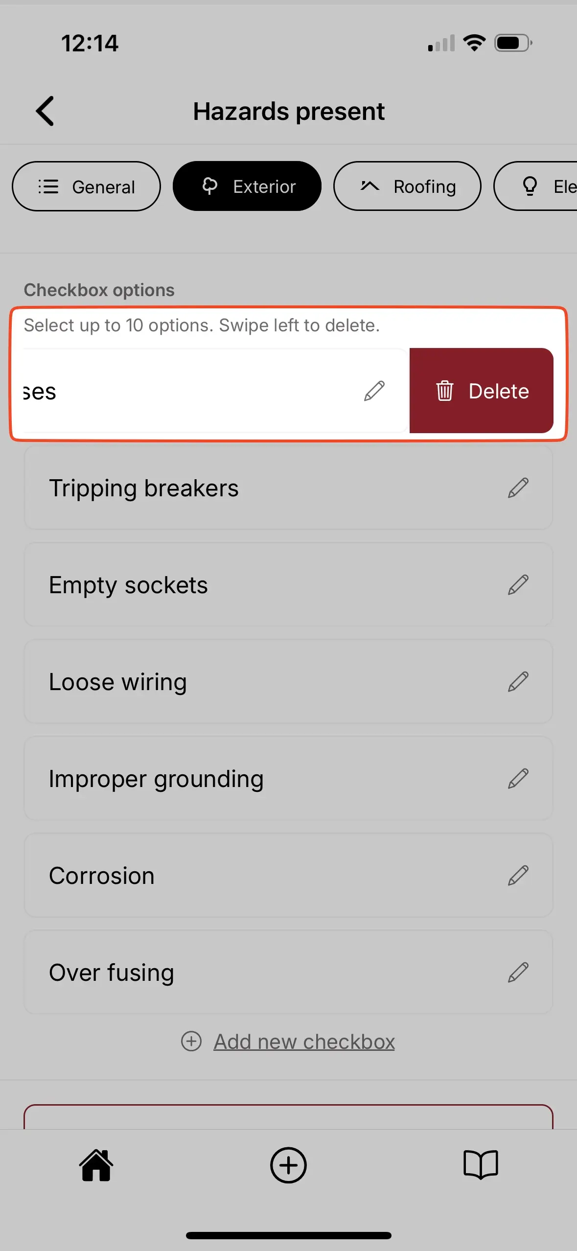 Deleting checkbox options.