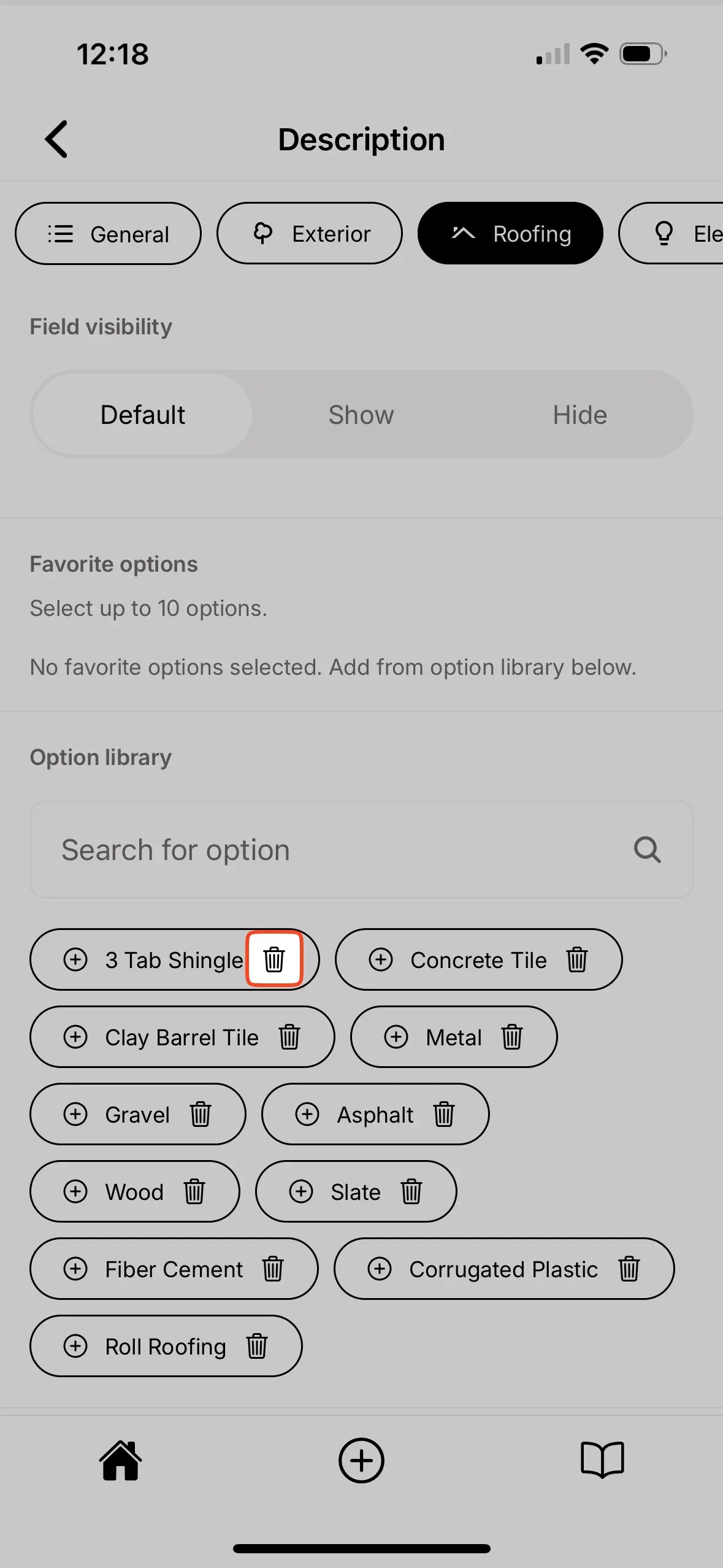 Deleting text field options.