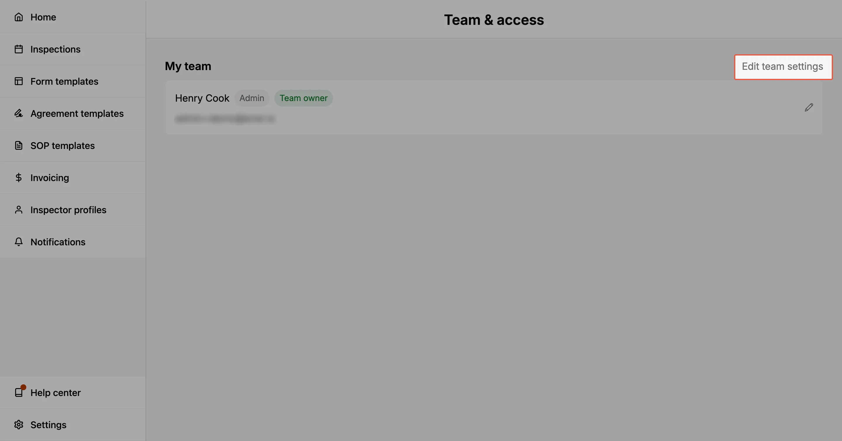 My team page with the Edit team settings link highlighted in the top-right.