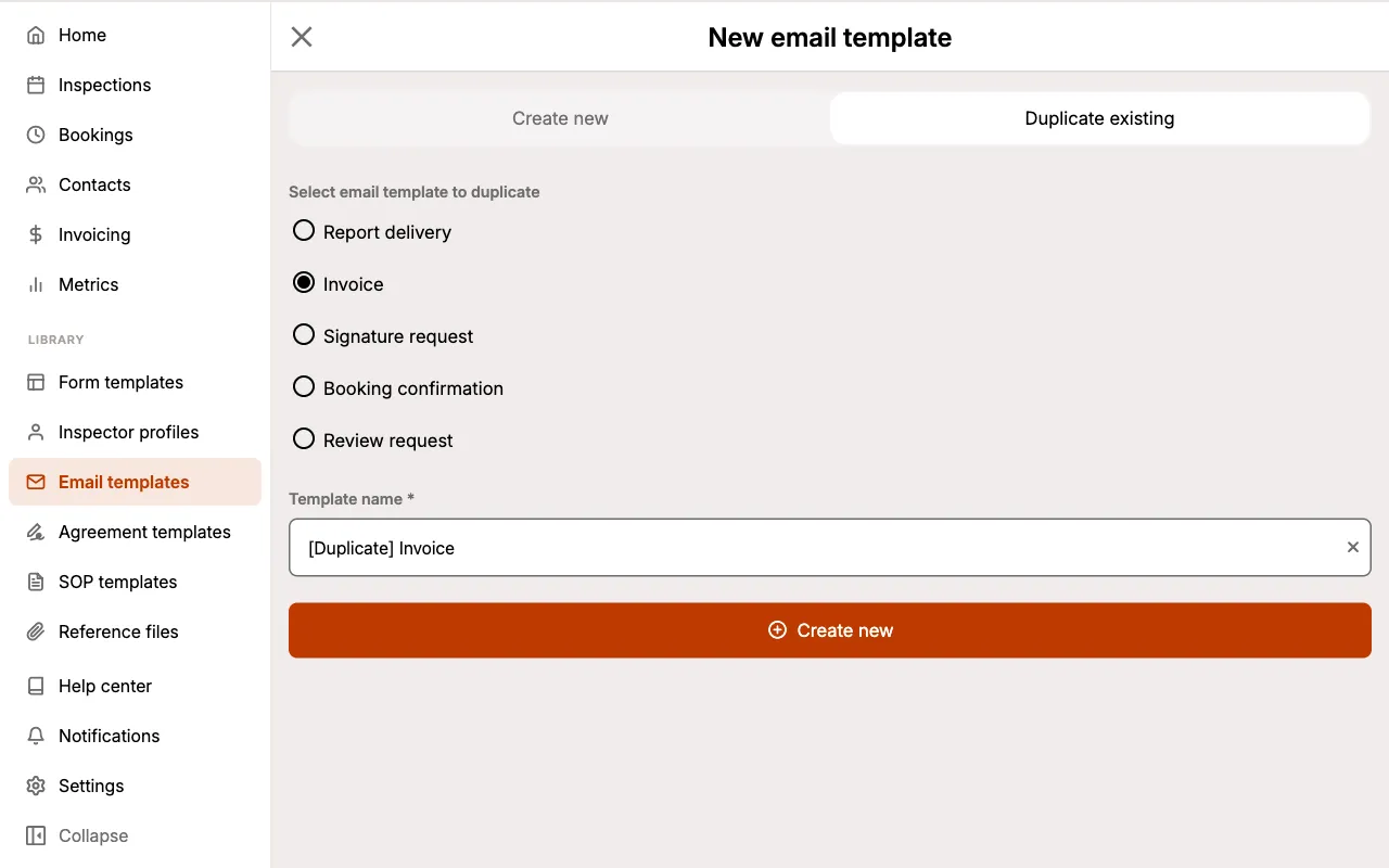 Duplicate existing mode with a source template selected and the name prefilled.