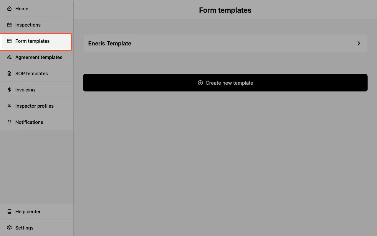 Form Templates page with sidebar navigation.