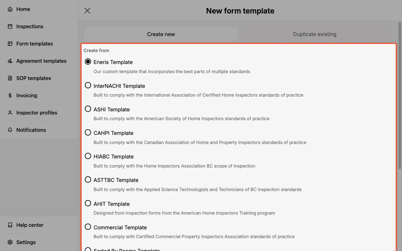 Select a base template for your new Form Template.