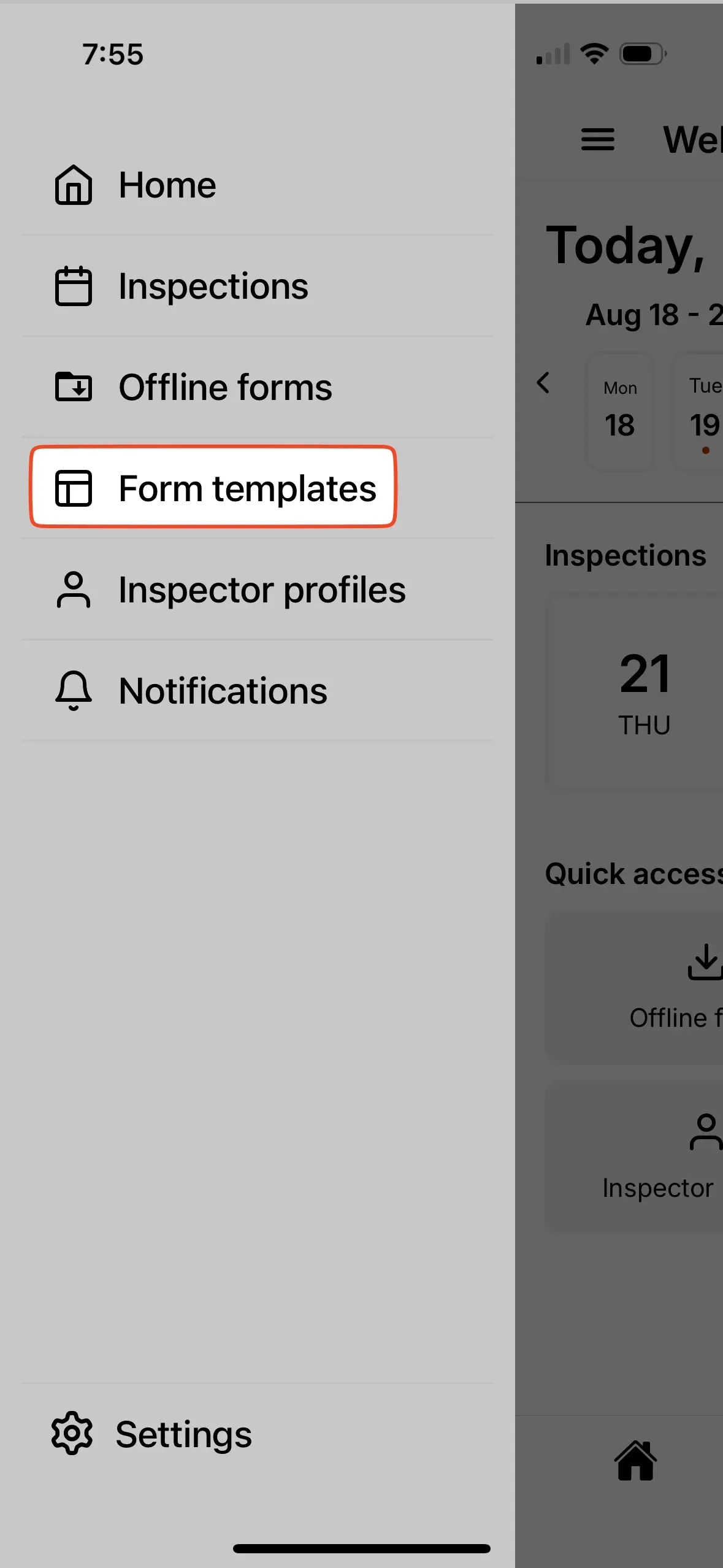Form Templates menu in side bar.