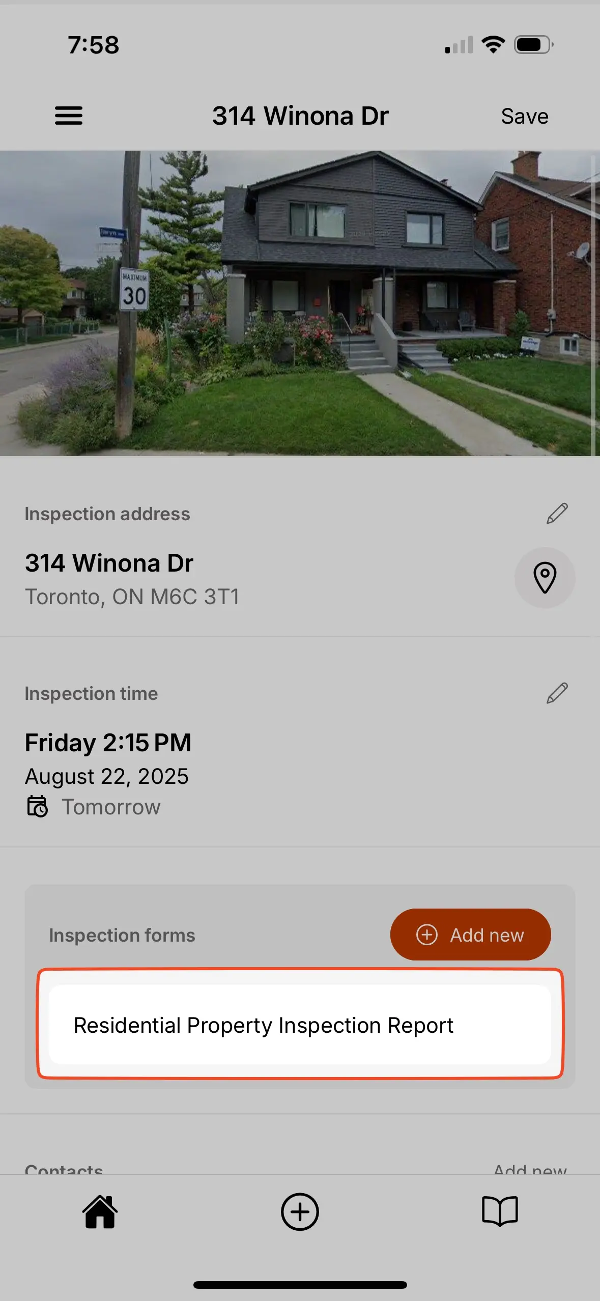 Form Template located in the Inspection.