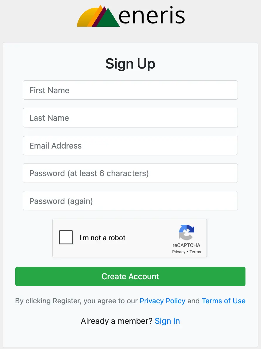 Sign up page