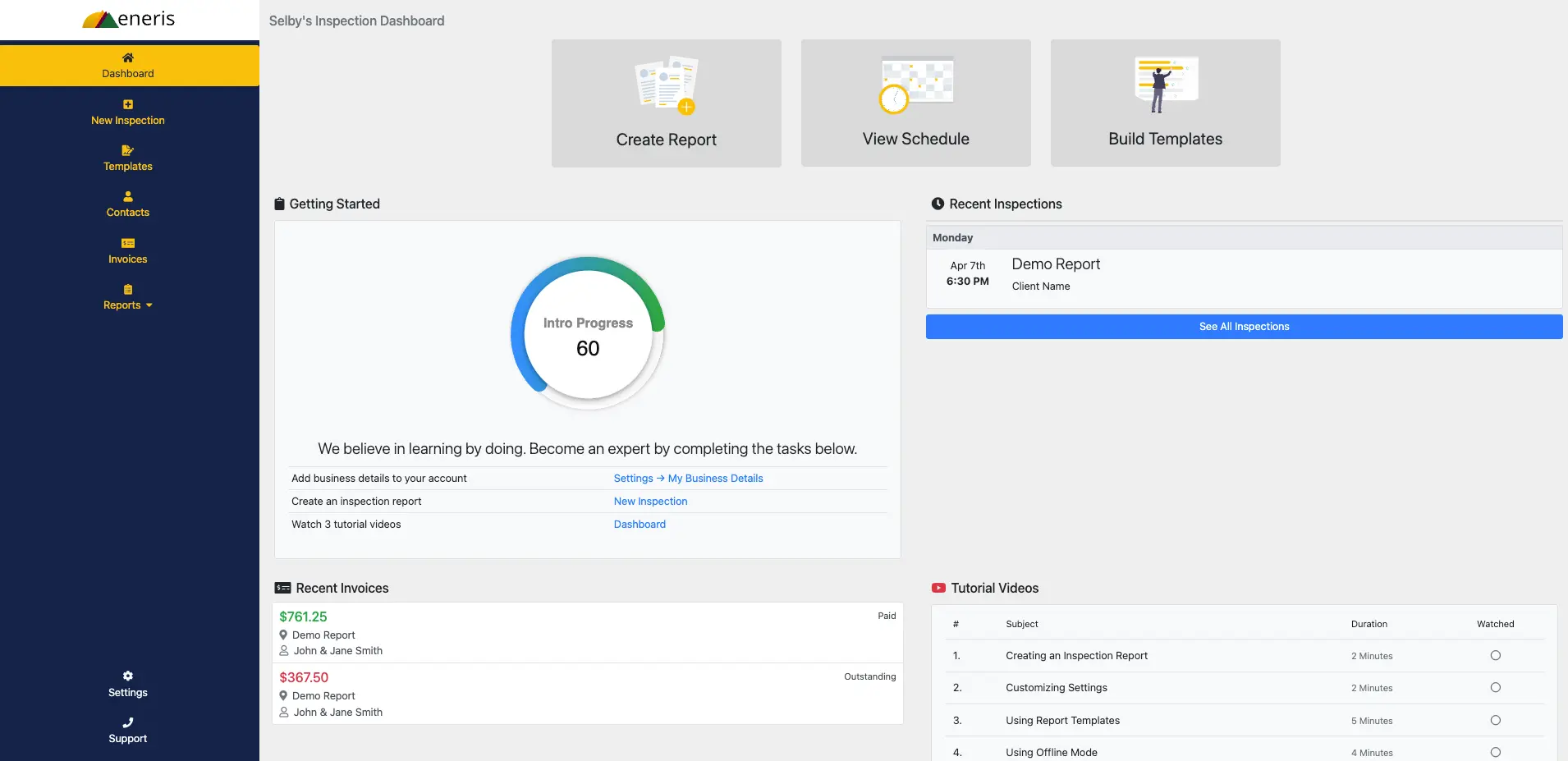 Screenshot of the Dashboard page