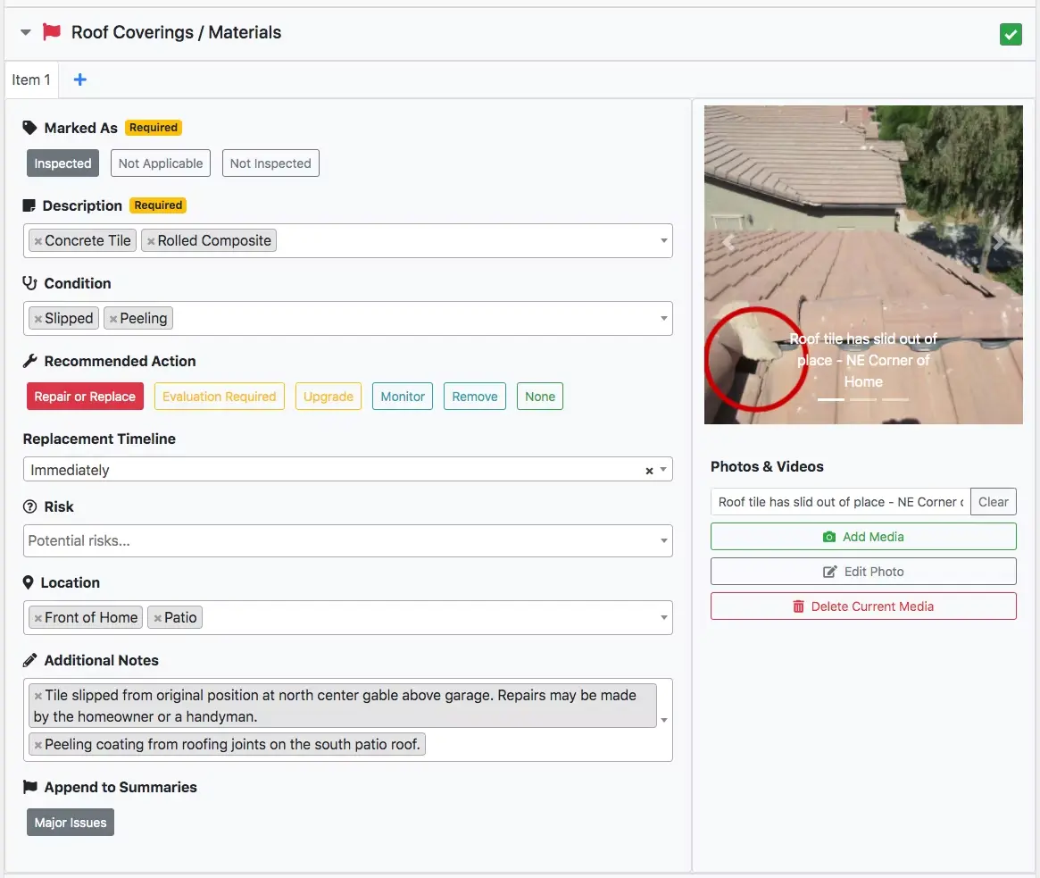 Expand the Roof Coverings / Materials inspection subject