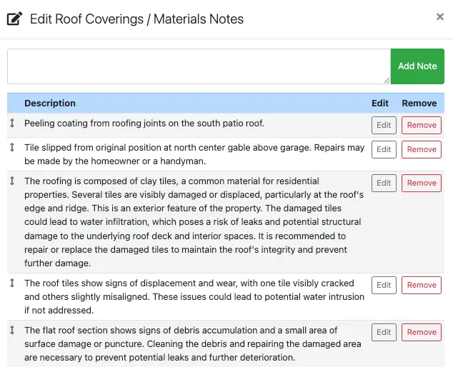 Menu to edit text entries