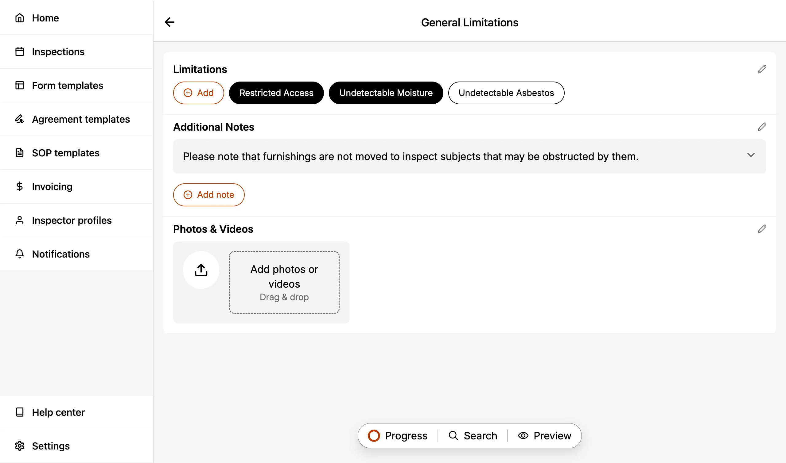 General limitations page example.