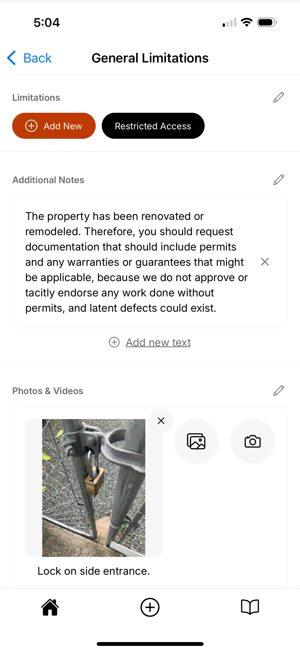 General limitations page example.