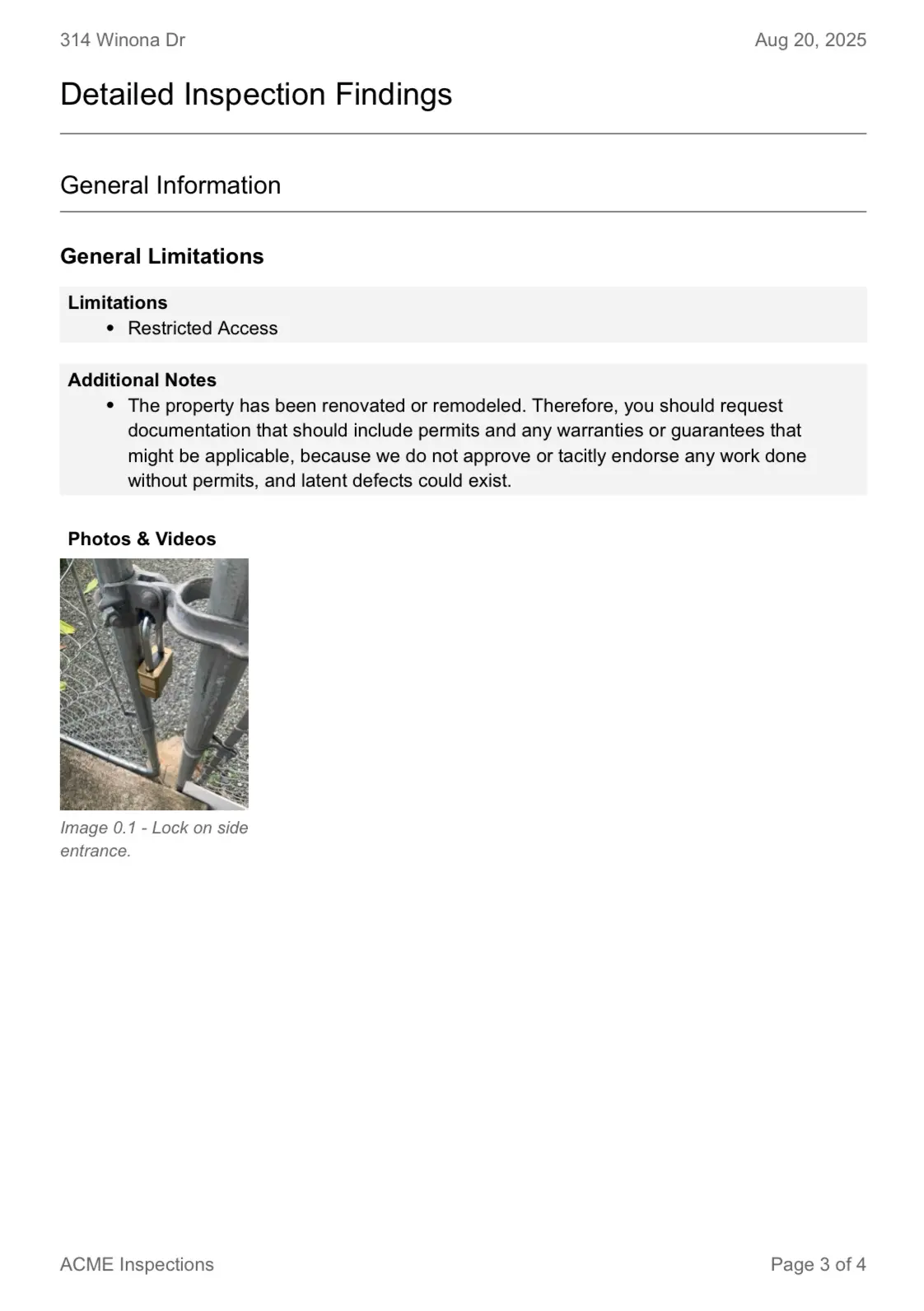 General limitations in PDF report.