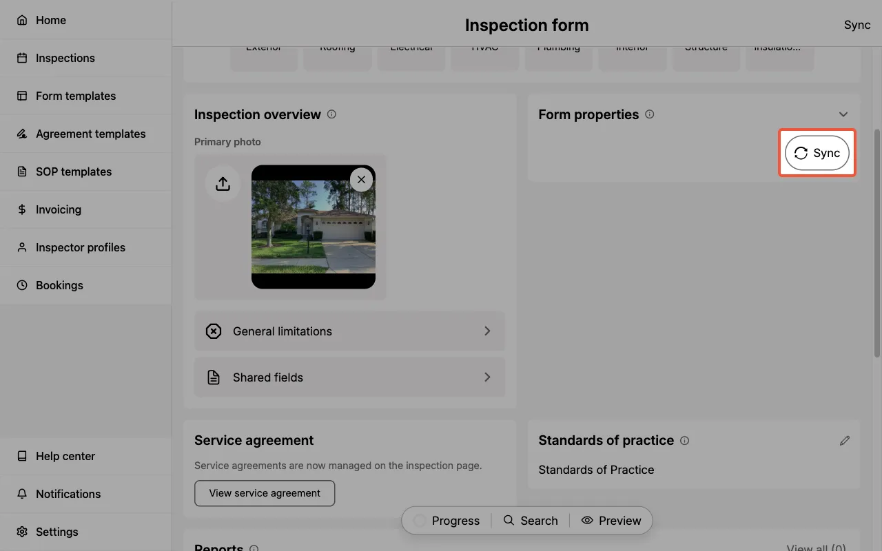 Sync button in Inspection Form.