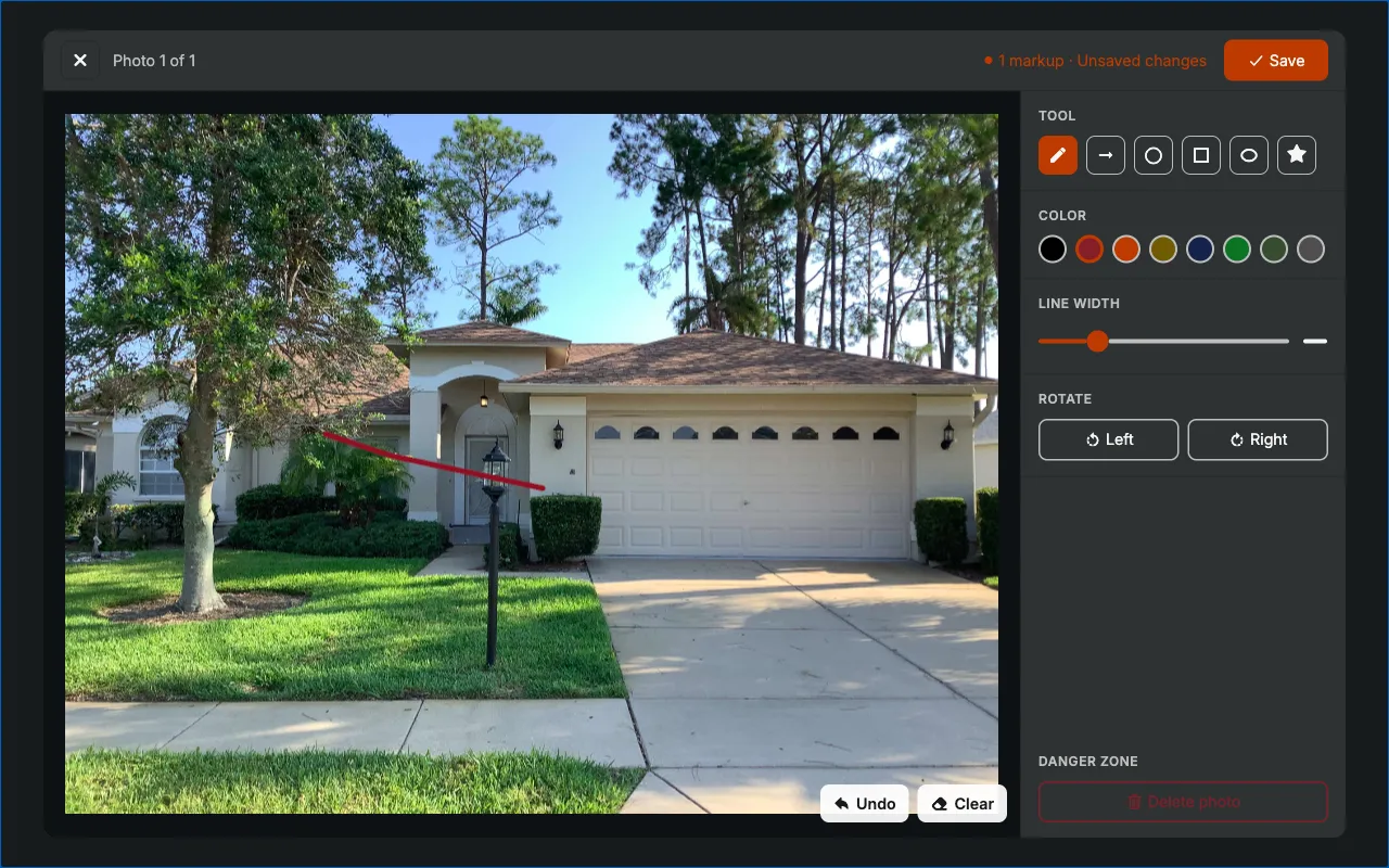 Using photo markup tools to annotate inspection photos.