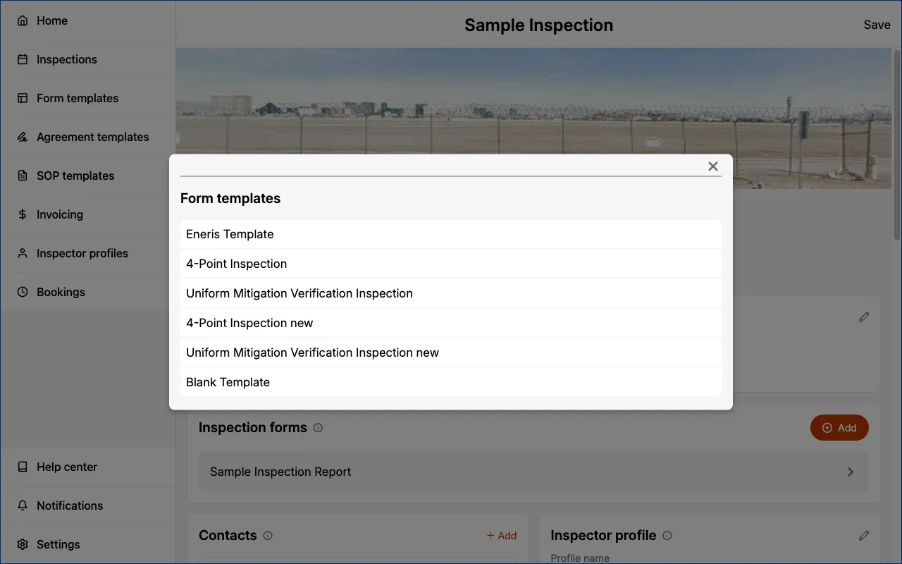 Adding a Form Template to an existing Inspection.