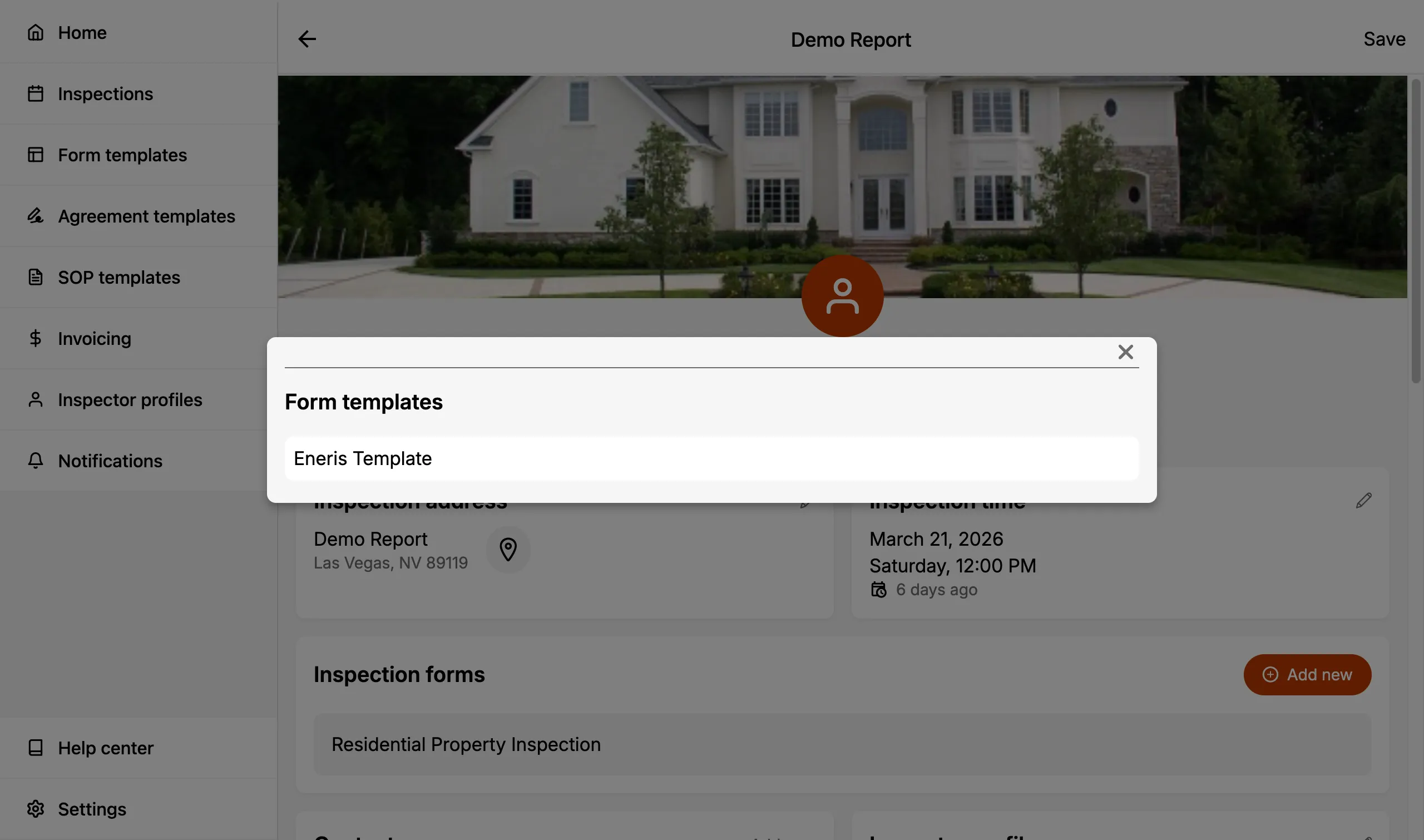 Adding a Form Template to an existing Inspection.