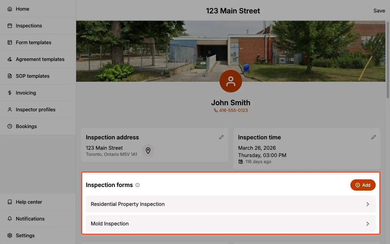 Multiple inspection Forms example.
