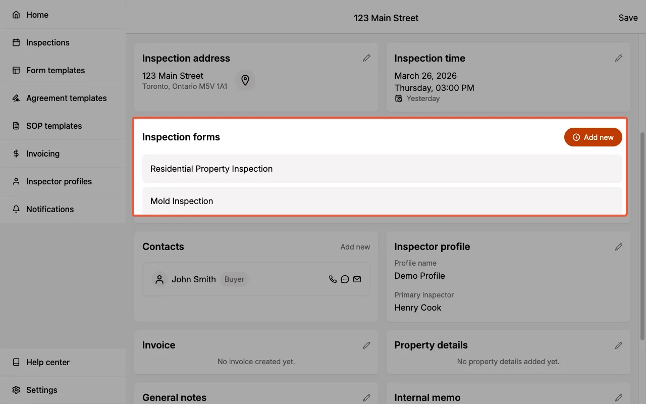 Multiple inspection Forms example.