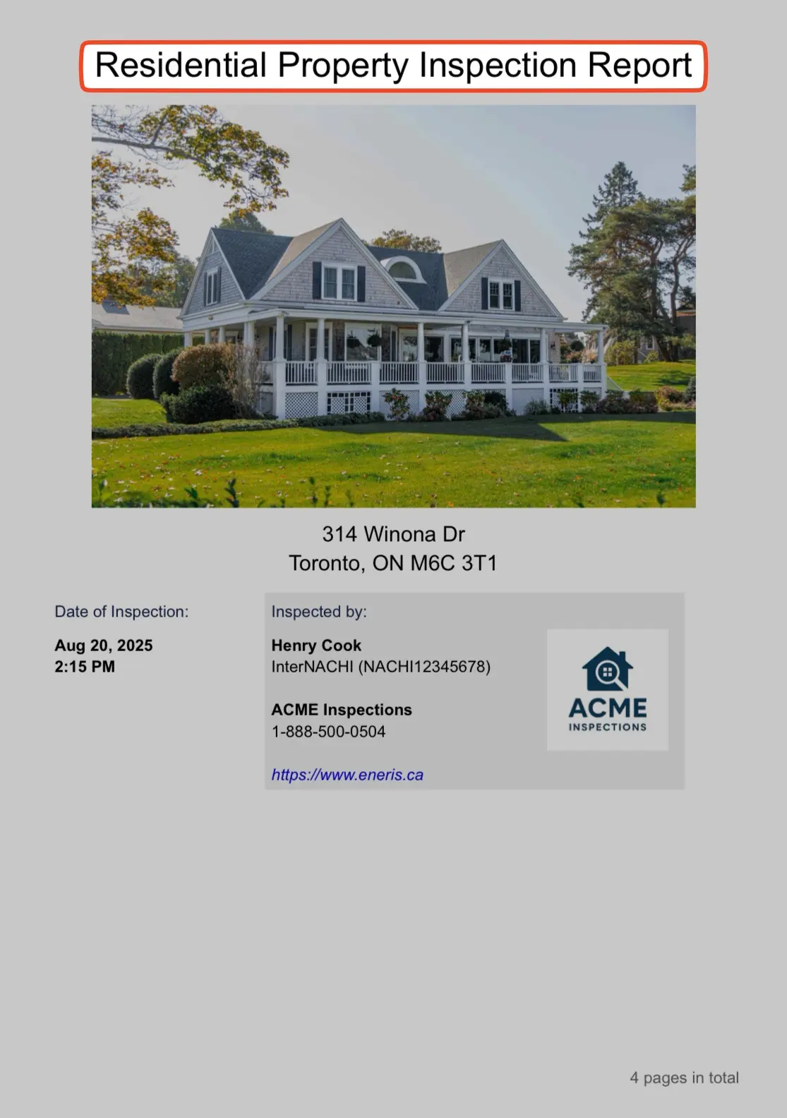 Report title cover page example.