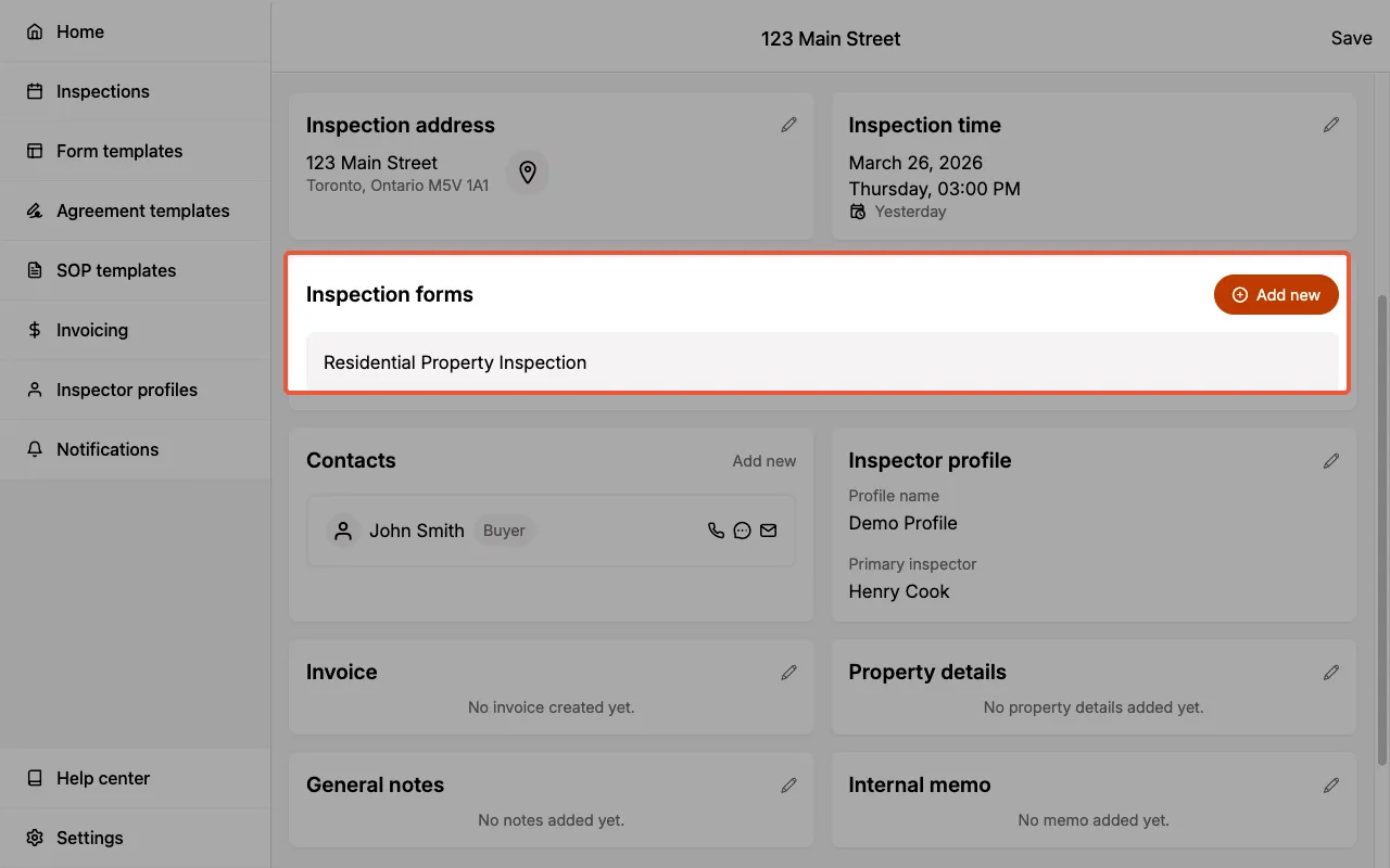 Report title in Inspection Forms section.
