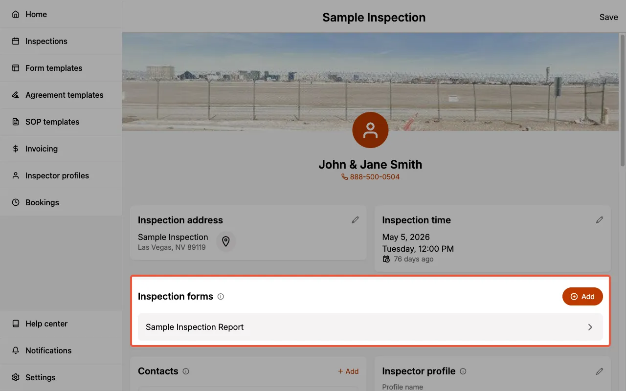 Report title in Inspection Forms section.