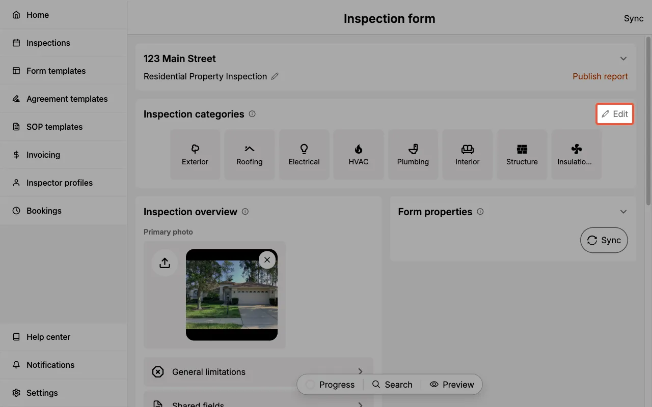 Editing Inspection Categories.