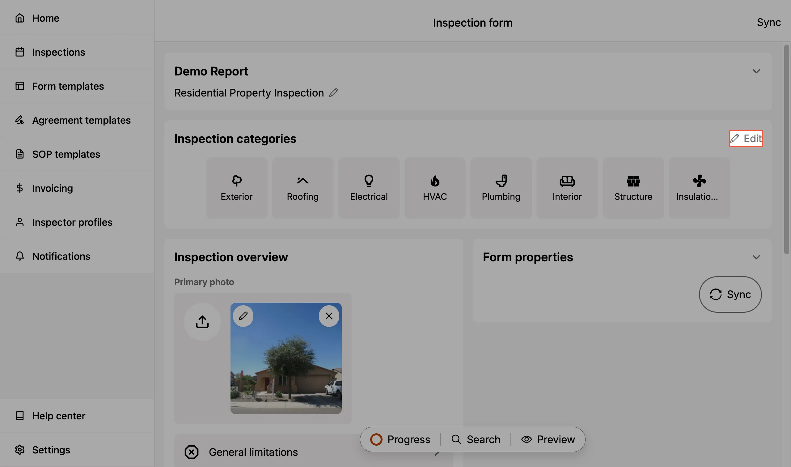 Editing Inspection Categories.