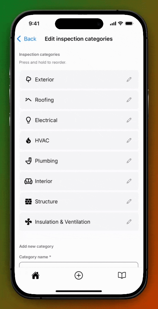 Reordering Inspection Categories.